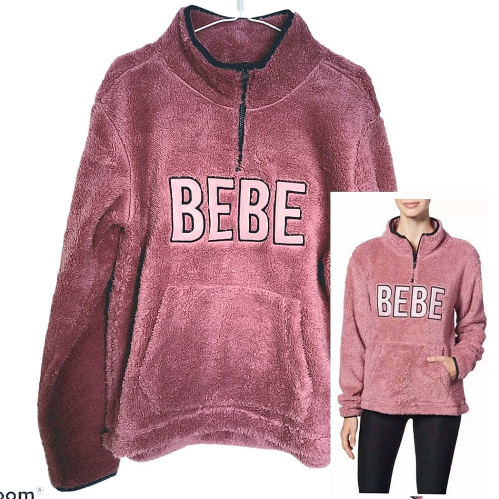 Bebe Sport Pink Sherpa Active Pullover Sweater